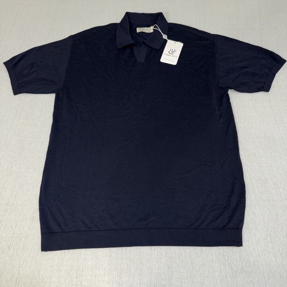 Collars & Co. Premium Cotton & Silk Blend Black Short Sleeve Polo Men Large NWT